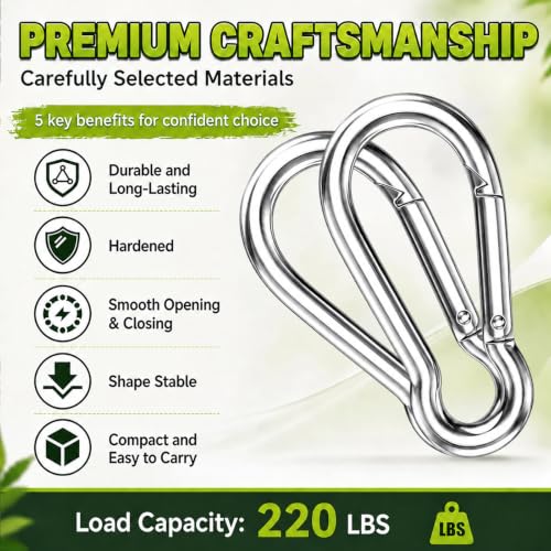 High-PQ 50PCS M5 Heavy Duty Spring Snap Hooks Carabiner Clips Silver