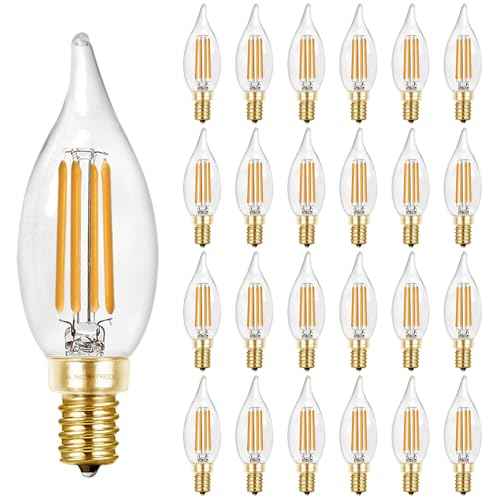 Hizashi 90+ CRI LED Candelabra Bulbs 60 watt Equivalent 2700K Warm White, Dimmable Chandelier Light Bulbs, 6W 550LM, CA11 Flame Tip E12 LED Candle Bulb, UL Listed - 24 Pack