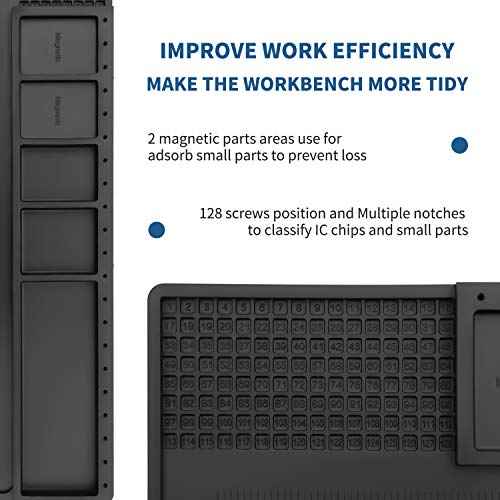 HTM-202 Black Silicone Soldering Mat Heat Resistant Large Magnetic Electronic Repair Work Mat,Expand Work Area for Soldering, Electronics, Computer Repair Etc