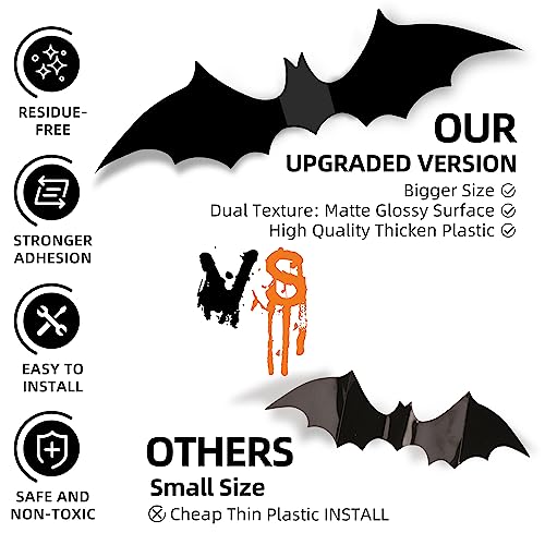 120PCS 3D Halloween Bat Wall Stickers Decor - Reusable PVC Bat Decorations