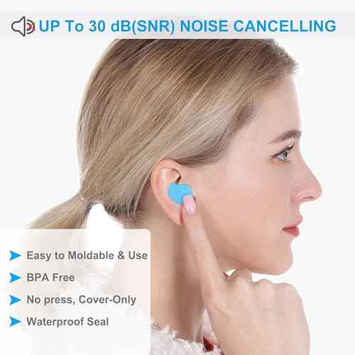 Ear Plugs for Sleeping, 16 Moldable Noise Cancelling Silicone Earplugs for Swimming, Snoring, Sleep and Studying, Blue