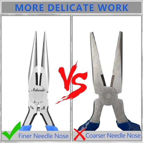 Needle Nose Pliers, mshandto Long Nose Pliers for Wire Bending, High Carbon Steel Needle Nose Plier, Serrated Jaw Pliers for Jewelry Making Electronics Repair Object Grasping Craft Making