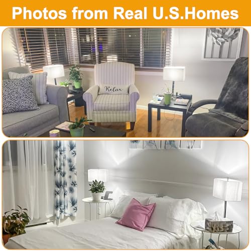 Lynnoland Set of 2 Gray Linen & Matte Black Touch Control Bedside Lamps with USB & AC Outlets, Dimmable for Bedroom & Living Room