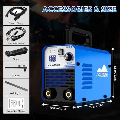 TRQWH 200A MMA Welding Machine 110V Stick Welder Machine Portable ARC Welder with IGBT Digital Display Hot Start for Beginners and Professionals Welder (MMA200ST)