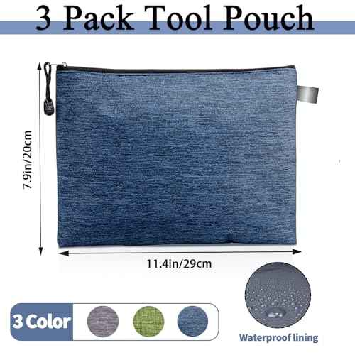 Tool Pouches With Zipper 3 Pack Waterproof Small Tool Bag, Practical Zippered Pouch Suitable For Organizing And Storing Tools, Gadgets, Cosmetics, Travel Accessories.