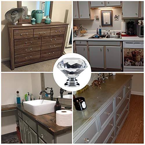 YourGift 12-Pack Diamond Crystal Glass Drawer Knobs 30mm Silver Cabinet Handles