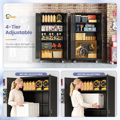 LISSIMO 74.5'' Rolling Garage Storage Cabinet with Locking Doors, 31.5W x 15.7D x 74.5H, 4 Adjustable Shelves