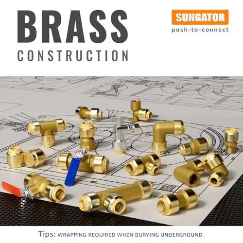 SUNGATOR 1/2 Inch Brass Push Fittings Coupling - 12 Pack, Easy Connect Plumbing
