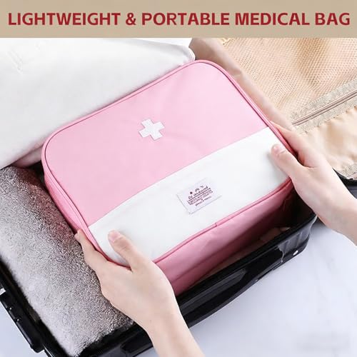Pink Portable First Aid Bag with Multiple Pockets for Travel & Outdoor Use
