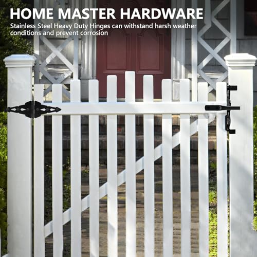 8-Inch Heavy Duty Decorative Strap Hinges with Spring Latch for Fence Gate - Black, Reversible, Easy Install