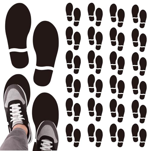50PCS Black PVC Footprint Stickers ? Waterproof Erasable Stickers for Classroom Office Wall 6.88x2.2 Inch Vinyl Floor Shoes Cutouts