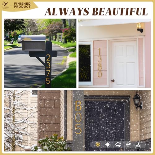 Number 1 House Numbers for Outside - 5 Inch Modern Metal Address Sign, Weather-Resistant Gold Finish