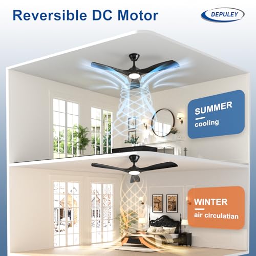 Depuley Black 52-Inch Ceiling Fan with Light, Remote, 6-Speed, Reversible for Indoor & Outdoor Patios