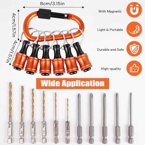 6PCS Bit Holders Keychain, 1/4 inch Hex Shank Bit Holders, Quick-change Design