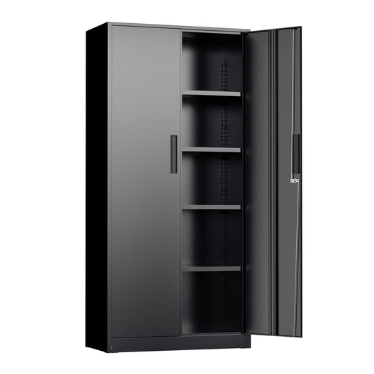 Oakcloud Metal Storage Cabinet Tool Organizer, 72" Lockable Garage Storage Tool Cabinets with 2 Doors and 4 Adjustable Shelves, Locking File Cabinet for Office, Home, School (72“ Standard-Black)
