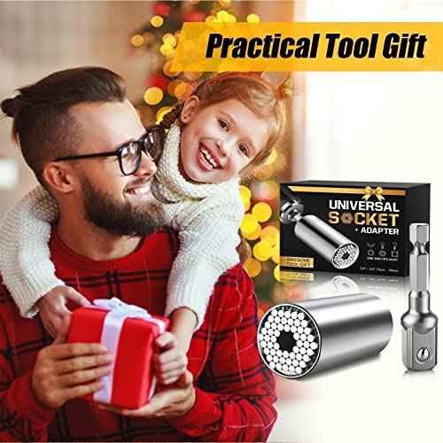 Stocking Stuffers for Adults Men, Super Universal Socket Tools Gifts Socket Set with Power Drill Adapter(7-19 Mm) Christmas Gifts for Men Dad Handyman Husband Him, Cool Gadgets
