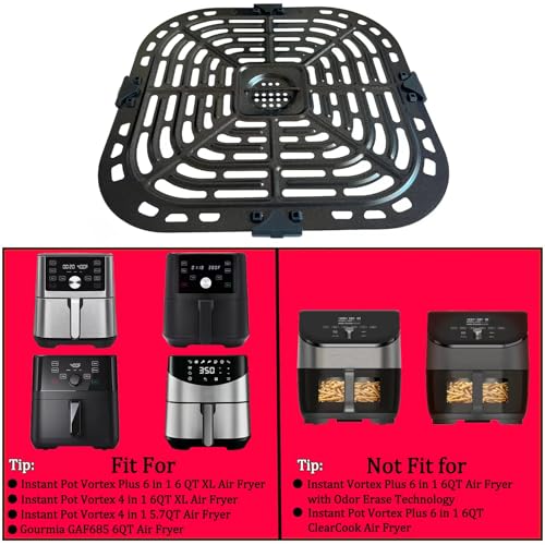 HQT Air Fryer Grill Plate for Instant Pot Vortex Plus 6QT XL 6-in-1 – Non-Stick Crisper Pan with Rubber Feet