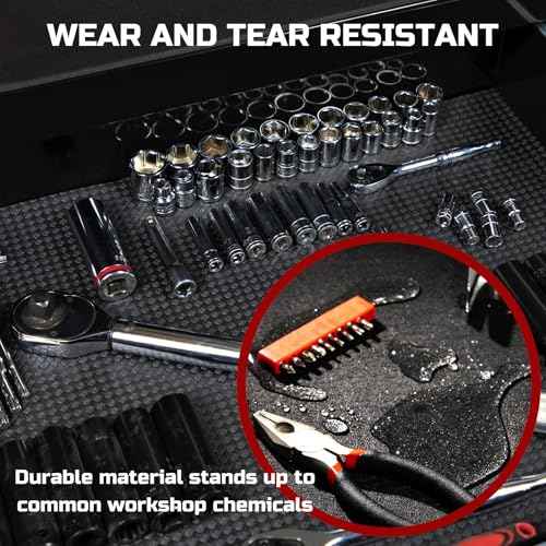 ONREVA Tool Box Liner 24 inch Wide x 12 ft Large, Thick Heavy Duty Toolbox Drawer Liners, Rolling Tool Chest Foam Mat, Shelf Rubber Mat, Black Non-Slip Organizer Pad for Cabinet, Workbench