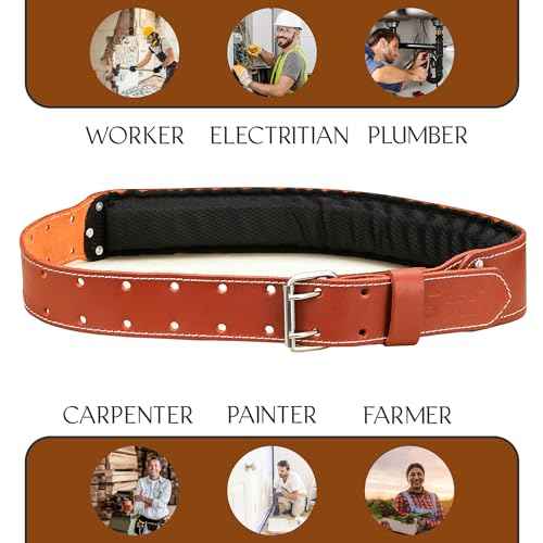 Leather tool belt for men grain leather work belts | 3 inch carpenter constaraction belt multipurpose along with foam padded tool belt 34" to 49"