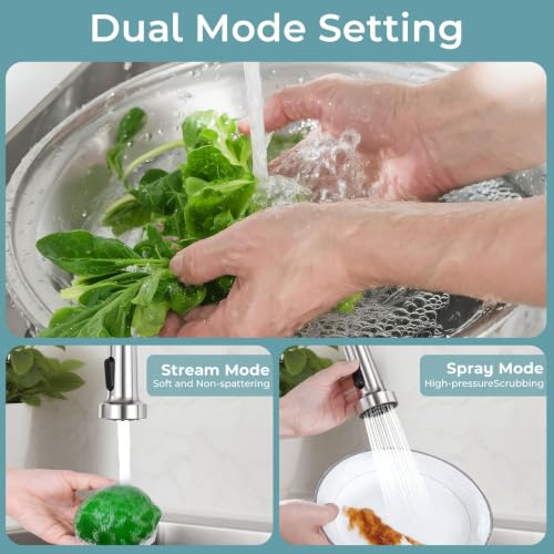 KHQF Brushed Nickel Kitchen Faucet with Pull Down Sprayer, Standard Model with Deck Plate