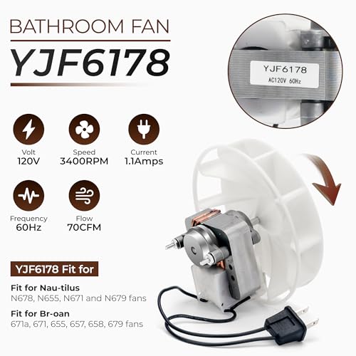 Fetechmate 70CFM Bathroom Exhaust Fan Motor Replacement for NuTone Br-oan Models