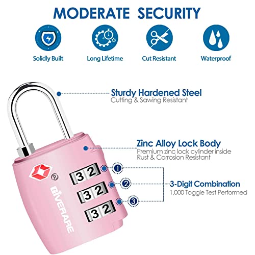 GIVERARE 2 Pack TSA Approved Combination Luggage Locks Black+Pink