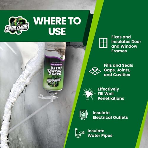 Sprayman 2 Pack Gaps and Cracks Foam Sealant - Waterproof Polyurethane Expanding Insulation for Doors & Windows, Paintable, 12oz