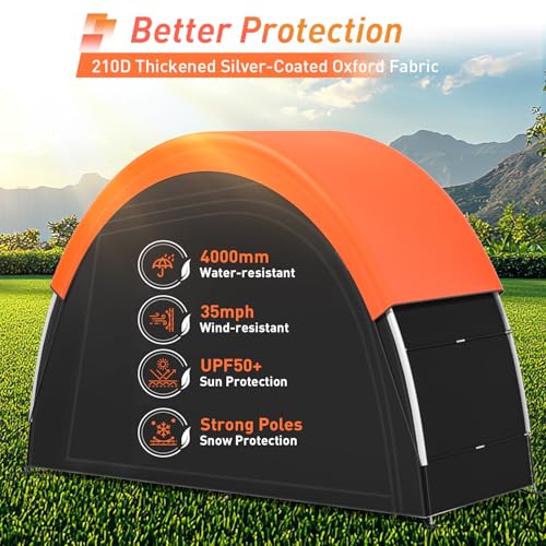 Orange Bike Tent with Rain Cover, Outdoor Storage Shed for 2-3 Bikes - PZT 79x32x65in