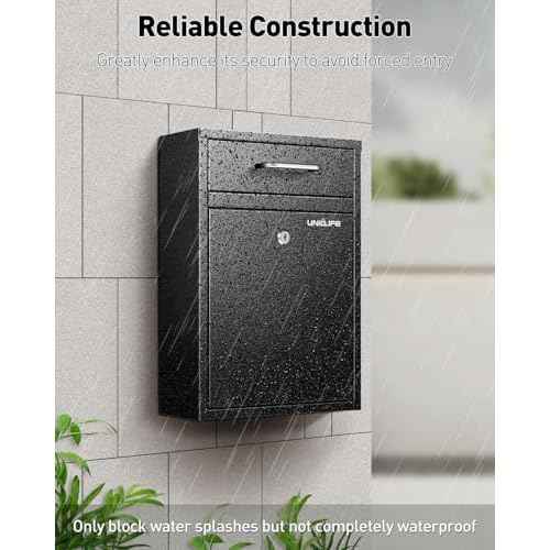 Uniclife Wall Mount Mailbox for Outside, Heavy Duty Locking Mailboxes, Large Mailbox with Key Lock, Security Mail Box, Safe Key Drop Box, Post Box, Steel Cash Drop Box for Home Office School, Black