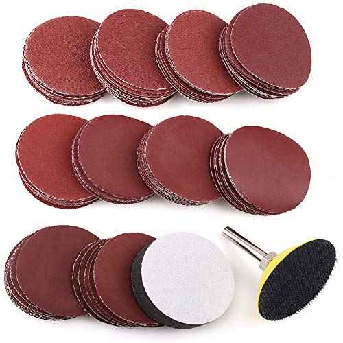 LotFancy 2 Inch Sanding Discs, 100PCS 60-3000 Grit Sandpaper and 1/4" Shank Backing Plate, Soft Foam Buffering Pad, for Drill Grinder Rotary Tool, Hook and Loop Sand Paper Assortment Pack