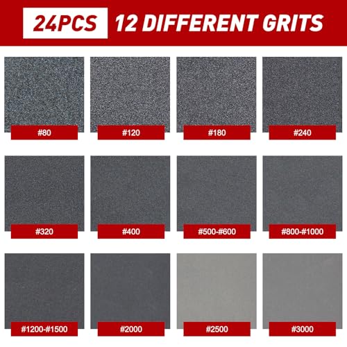 24 Pcs Sanding Sponge Block Set 80-3000 Grit Wet Dry Abrasive for Wood Metal Auto