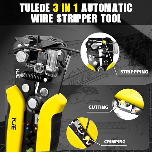 KJE Self-Adjusting Wire Stripper, 3 in 1 Stripper/Cutter/Crimping Heavy Duty Automatic Electrical Wire Strippers for 10-24 AWG,crimping for 10-22 AWG and cutting