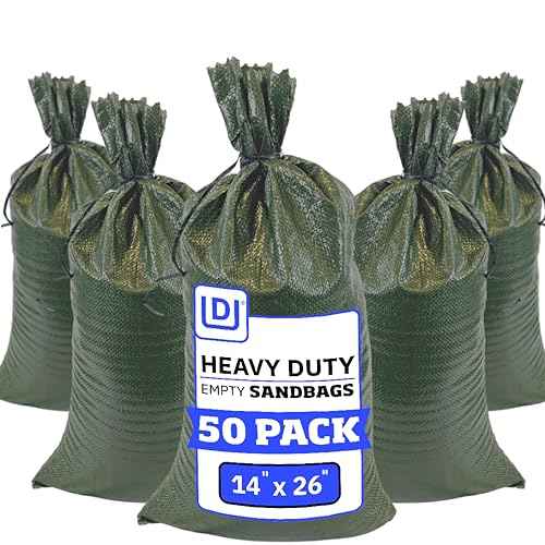 DURASACK Heavy Duty Sand Bags with Tie Strings Empty Woven Polypropylene Sand-Bags for Flood Control with 1600 Hours of UV Protection, 50 lbs Capacity, 14x26 inches, Green, Pack of 50