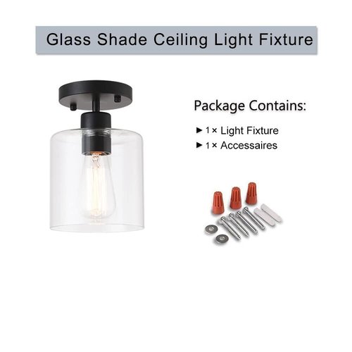 KLSS Black Modern Semi Flush Mount Ceiling Light,Rustic Ceiling Light Fixture for Closet Hallway Entryway,Matte Black Finish (1 Pack)