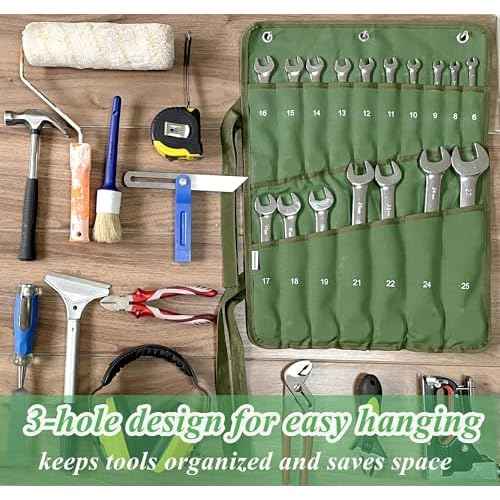 17 Pocket Canvas Ratchet Combination Wrench Roll Organizer: Easy-to-Roll Tool Pouch Bag for Efficient Storage