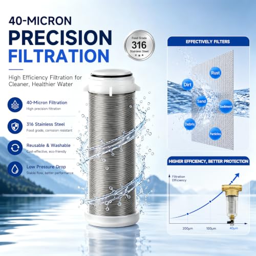 40 Micron Spin Down Sediment Water Filter for Whole House, Reusable 25GPM, 1" MNPT