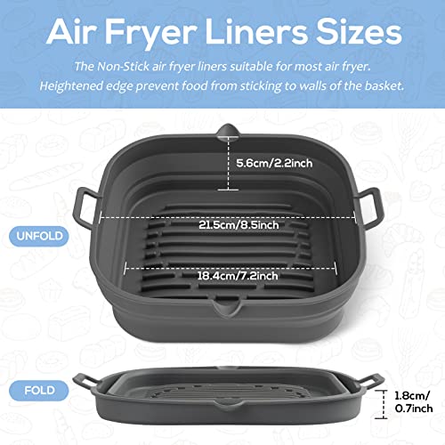 Loveuing Gray Silicone Air Fryer Liners Square, 8.5 inch, Reusable & Non-Stick 5.8-8 Qt