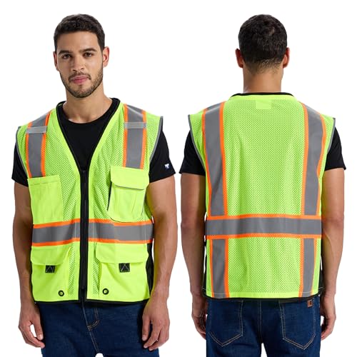 SRsafety High Visibility Vest, Security Vest with 9 Pockets,Mesh Safety Vest for Construction Workers Sanitation Workers