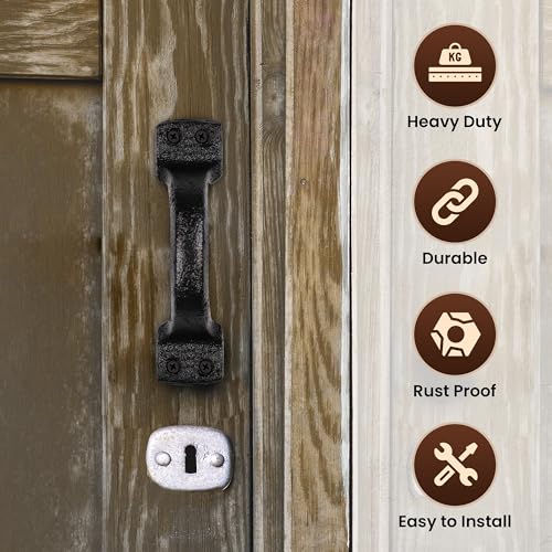 My Fancy Farmhouse Black 6 1/4 Inch Rustic Barn Door Handles 2 Pack - Heavy Duty Cast Iron Gate Handles for Indoor & Outdoor Use