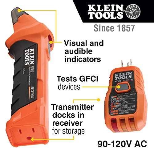Klein Tools ET310KIT AC Circuit Breaker Finder Kit, Electric Tester, GFCI Tester, Leads, Adapters and Case