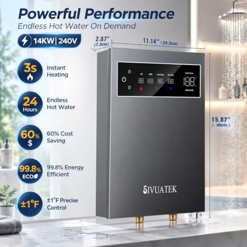 SIVUATEK TSB-140 14kW Electric Tankless Water Heater 240V for Sink & Shower, Gray