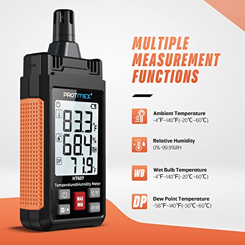 HT607 Digital Temperature Humidity Meter with Large Backlit LCD