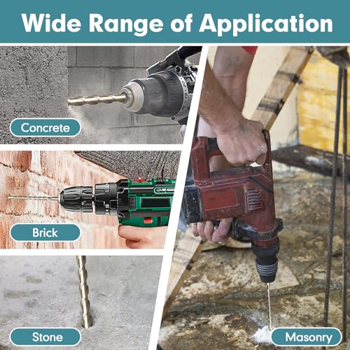 SDS Plus Rotary Hammer Drill Bits Set, 5 Pcs (3/16", 1/4", 5/16", 3/8", 1/2") x 6 in. ? Carbide Tipped Masonry Drill Bit Kit for Concrete, Brick, Cement, Stone