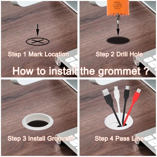 VIKITON 2 Inch Desk Grommet with Hole Saw - White, 2 Pieces