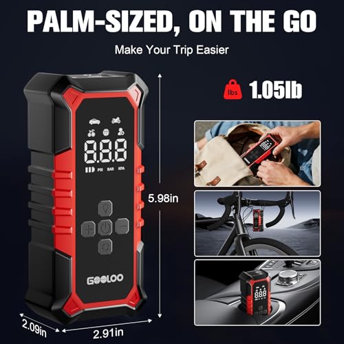 GOOLOO A6 Gear Portable Tire Inflator Red 160 PSI 7500mAh Cordless Air Compressor