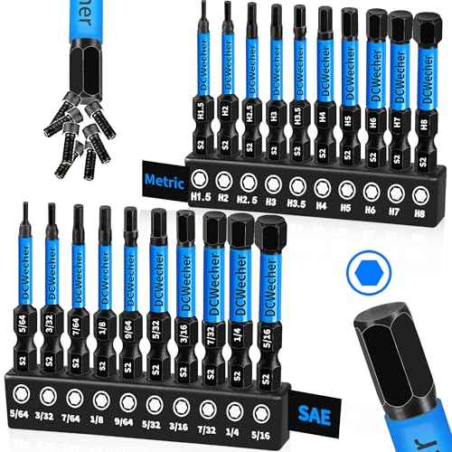 20-PCS Allen Key/Allen Wrench Drill Bit Set, Impact Hex Bits (Metric & SAE) 2 Inch Long, Premium S2 Steel, 1/4'' Hex - Shank, Magnetic Head, for DIY Furniture Assembly & Car Repairs, by DCWecher