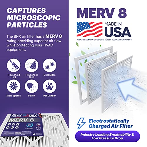 BNX 20x25x1 MERV 8 Air Filter Pack of 6 - Made in USA, Dust & Pet Defense