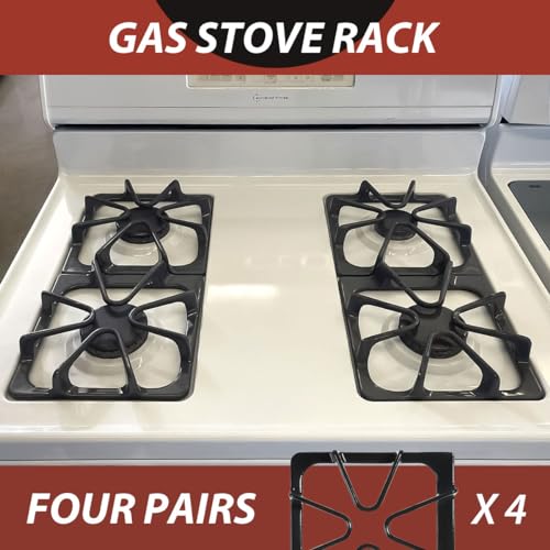 W10447925 4-Pack Burner Grates for Whirlpool Gas Stove - Porcelain Enamel Cast Iron, Heavy-Duty Replacement