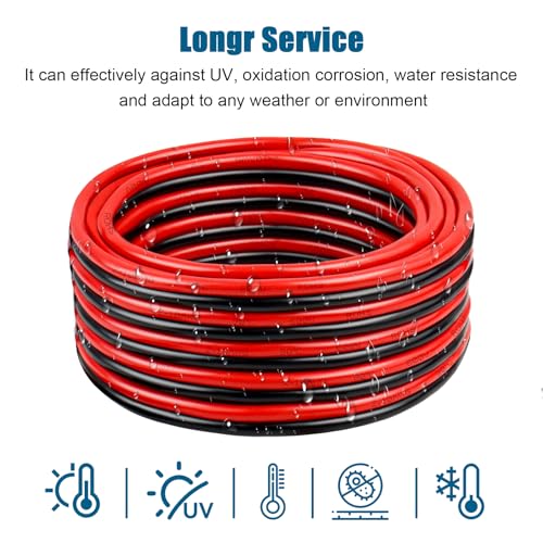 10FT 10 Gauge Copper Battery Cable - 2 Conductors, Outdoor Rated