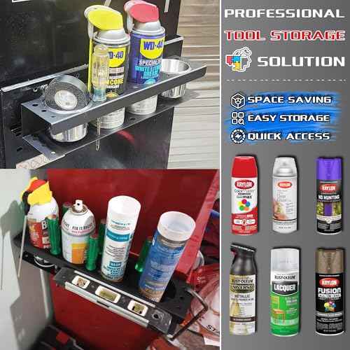 ULIBERMAGNET Magnetic Spray Can Holder,Magnetic Power Tool Organizer Rack,Heavy Duty Cup Drill Holder,Wall Mount Metal Tool Rack with Screwdriver, Cordless Drill, Spray Bottle, Utility Rack for Garage